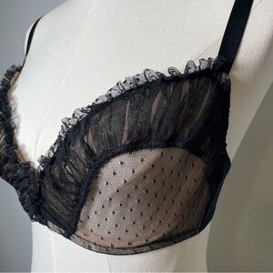 Chantal Thomass Black & Tan Mesh Bra Size 34C